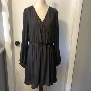 Lush Chiffon Long Sleeve V Neck Olive Green Dress